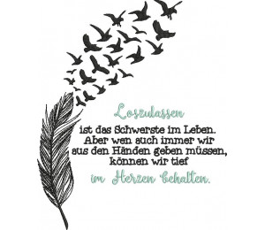 Stickdatei - Feder Vögel Spruch Loslassen